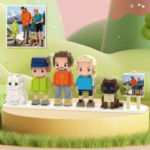 Custom Full-Body Cute Brick Figures of 3 People and 2 Cats with Frame Personalized Anniversary Gift Birthday Gift