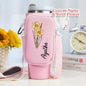 Waterproof neoprene demonstration with water beading on personalised bottle bag, protecting contents during rainy commutes