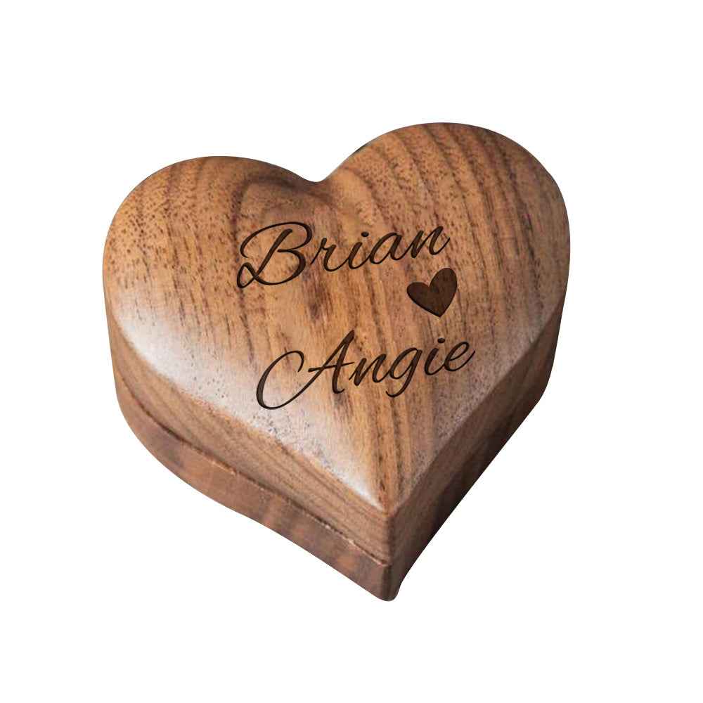 Personalized Wooden Ring Box Heart Proposal Engagement Ring Box