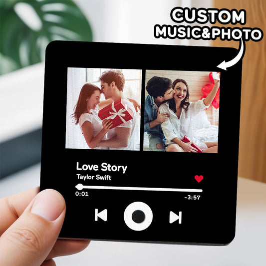 Personalised Photo Music Fridge Magnet — acrylic square fridge magnet personalised with a high‑res photo that plays your favourite song when the door opens