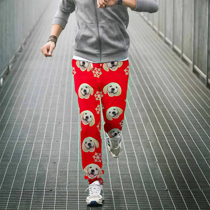 Close-up of fabric texture and elasticated waistband on personalised dog face sweatpants — lightweight, soft polyester for all‑day comfort