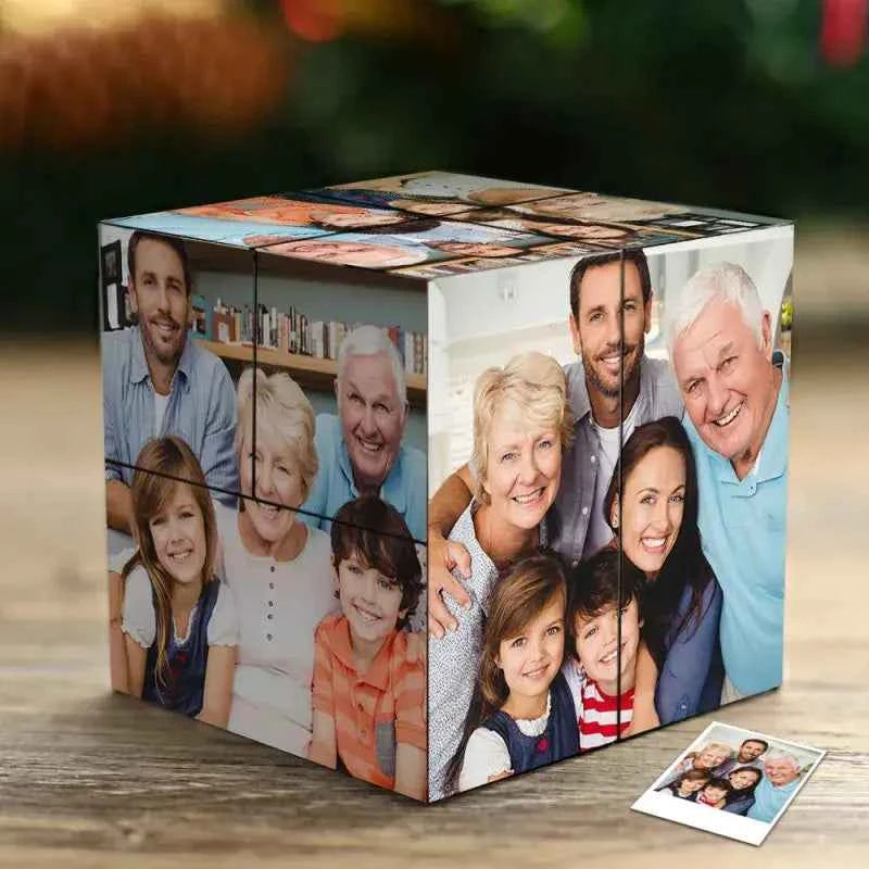Custom Photo Cube Infinity Folding Multiphoto Cube with Wooden Base Father's Day Gifts