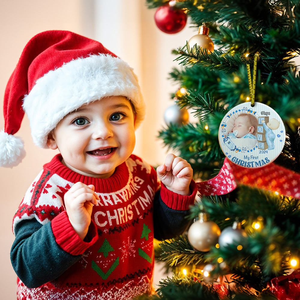 Personalised Baby's First Christmas Photo Ornament - Ceramic Keepsake Gift