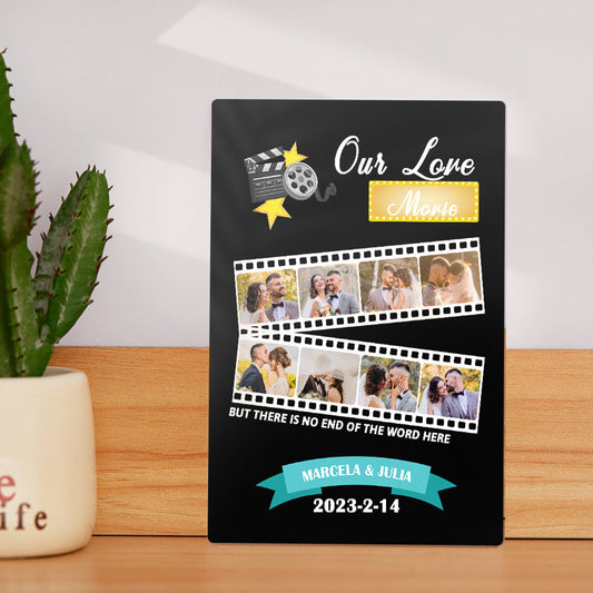 Custom Roll Photo Keychain personalised plaque keyring for her in clear acrylic showing the roll-photo feature with multiple images