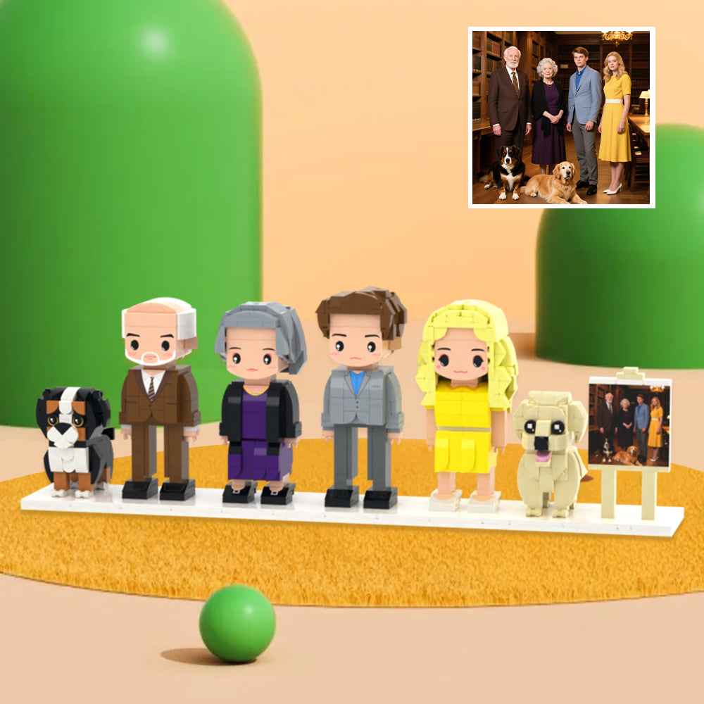 Custom Full-Body Cute Brick Figures of 4 People and 2 Dogs with Frame Personalized Anniversary Gift Birthday Gift