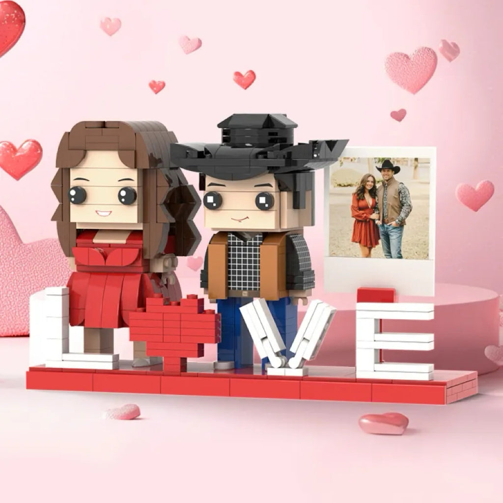 Personalised Full Body 2 People Brick Figure with LOVE - Custom Valentine's & Anniversary Gift