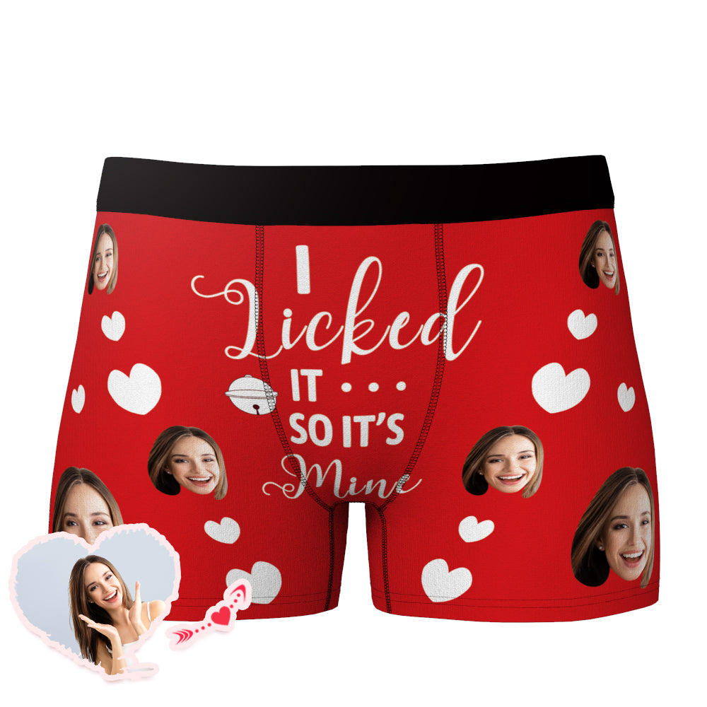 Side and back view of personalised funny face boxer shorts showing seam detail and correct support – perfect personalised photo gift for dad, boyfriend or groomsmen