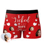 Side and back view of personalised funny face boxer shorts showing seam detail and correct support – perfect personalised photo gift for dad, boyfriend or groomsmen