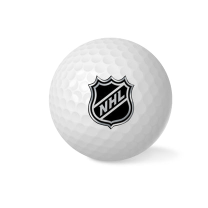 Collection of personalised golf balls showing unique wind-tunnel dimple pattern and vibrant custom logos — durable rubber personalised golf gifts for weddings and corporate events