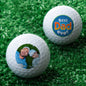 Close-up of a personalised photo golf ball featuring a family picture and 'Best Dad Ever' text — perfect custom photo golf ball Father's Day gift for dad