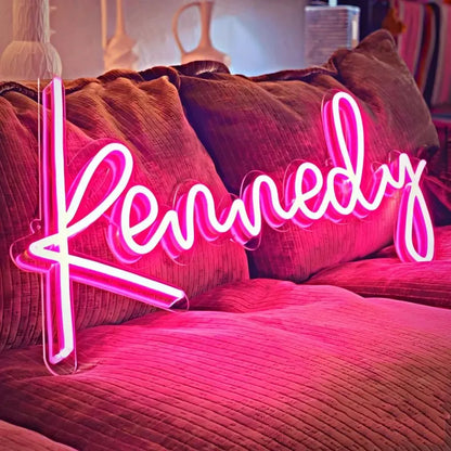 Custom personalised neon name lamp lit in script style — LED neon sign for bedroom, stylish personalised lamp