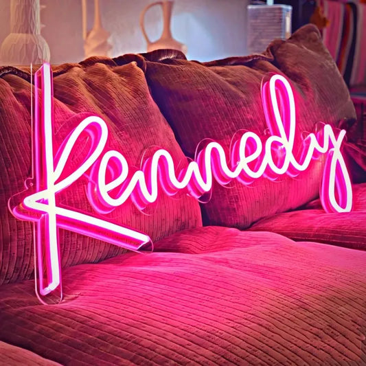 Custom personalised neon name lamp lit in script style — LED neon sign for bedroom, stylish personalised lamp