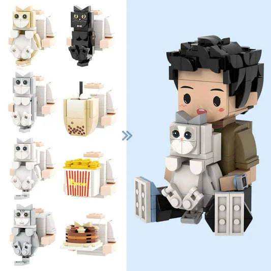 Personalised sitting brick figure (front view) created from your photo — custom mini block toy keepsake in durable ABS