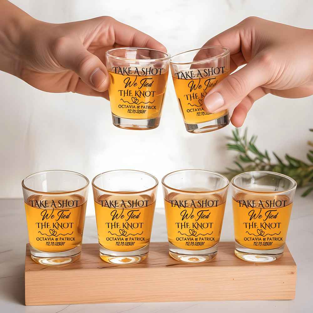 Personalized Take A Shot We Tied the Knot Shot Glasses with Name Set of 2 Bachelor Party Wedding Gift