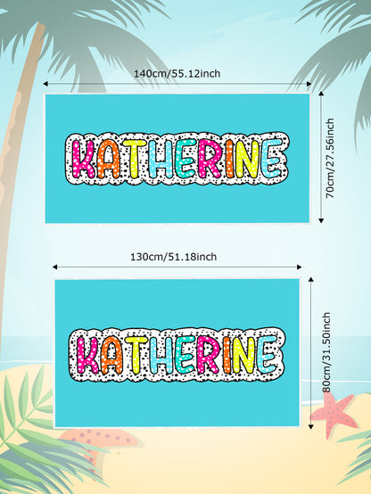 Personalised Dalmatian Dots Beach Towel with Rainbow Name - Summer Gift for Bridesmaids & Women