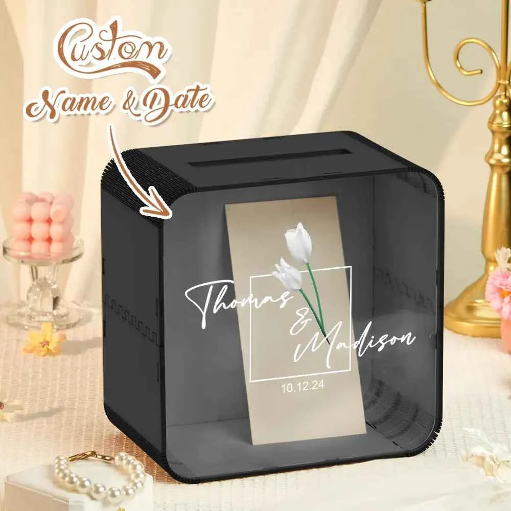 Personalized Wedding Card Box Square Wedding Memory Box Wedding Gift for Couple