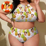 Custom Face Plus Size Swimwear Personalized Pineapple High Waist Bikini Swimsuit