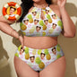 Front view of personalised pineapple custom photo plus-size high-waist bikini — halter top with flattering high-waist briefs, personalised swimwear