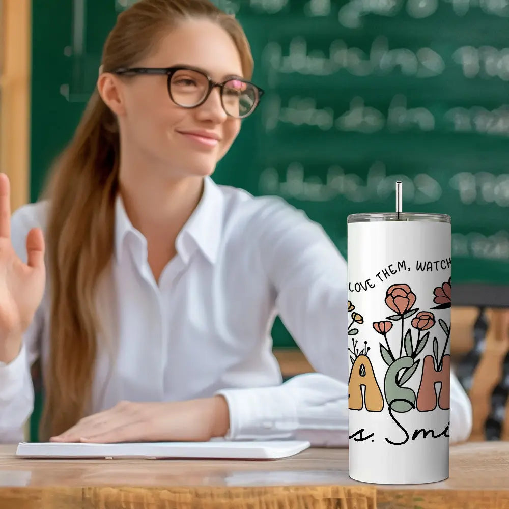 Personalised Wildflowers 20oz Skinny Tumbler with Straw - Custom Teacher Gift