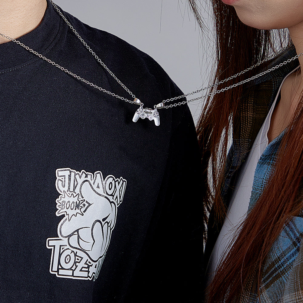 Personalised Engraved Initials Magnetic Pendant Necklace - Couple's Gift
