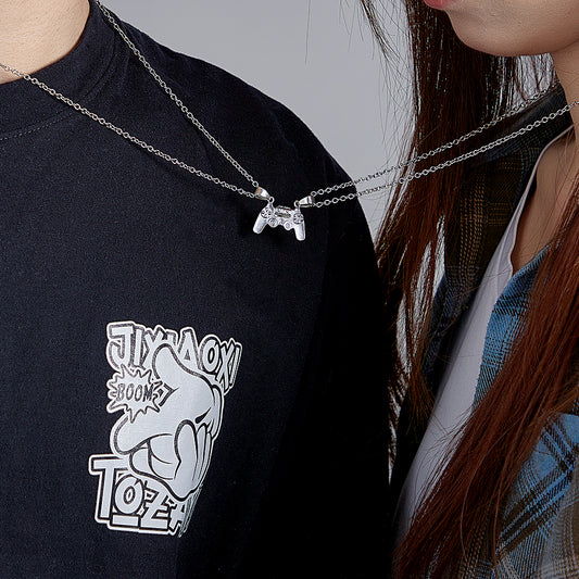 Personalised Engraved Initials Magnetic Pendant Necklace - Couple's Gift