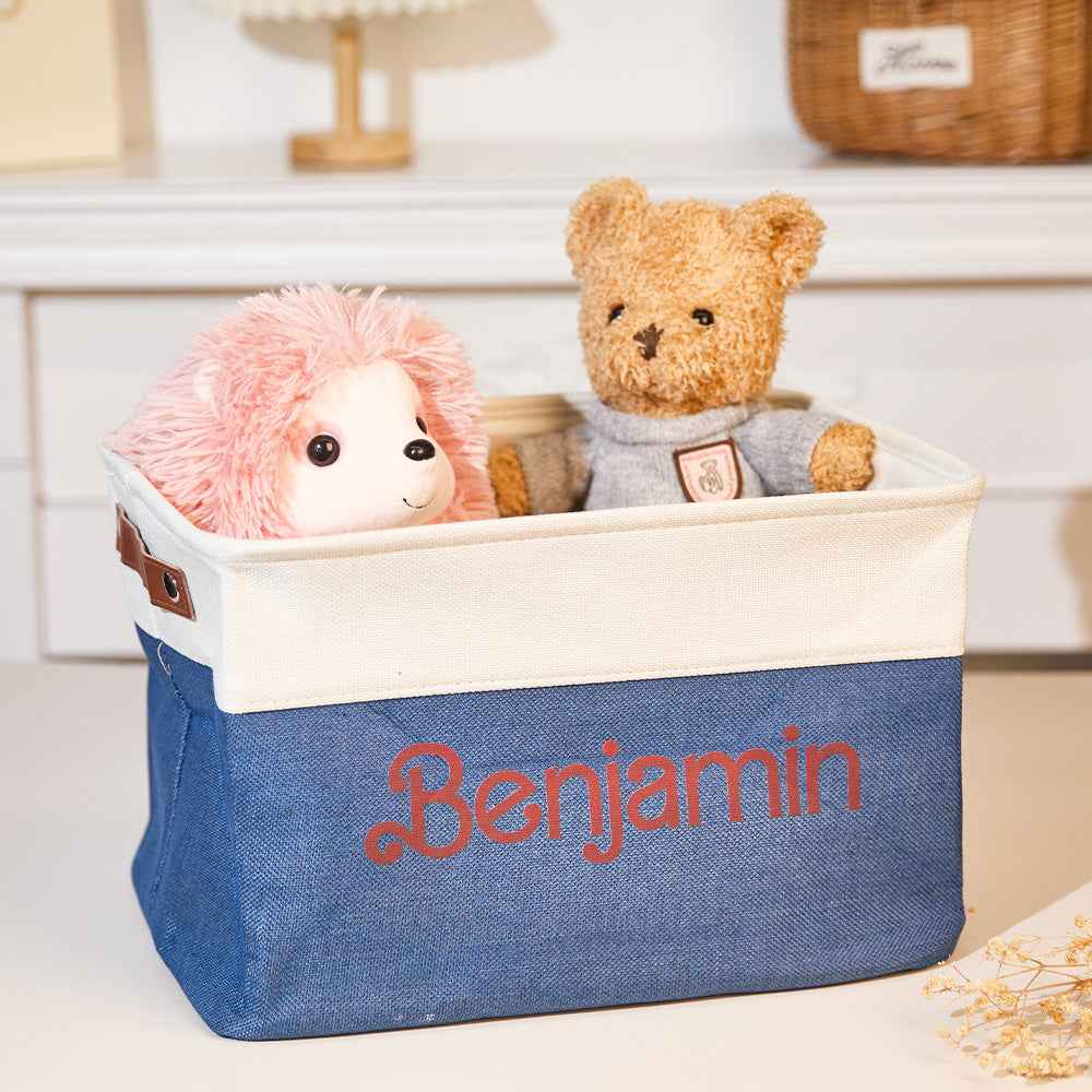 Personalized Storage Basket with Name Toy Bin Linen Organizer Gifts for Children