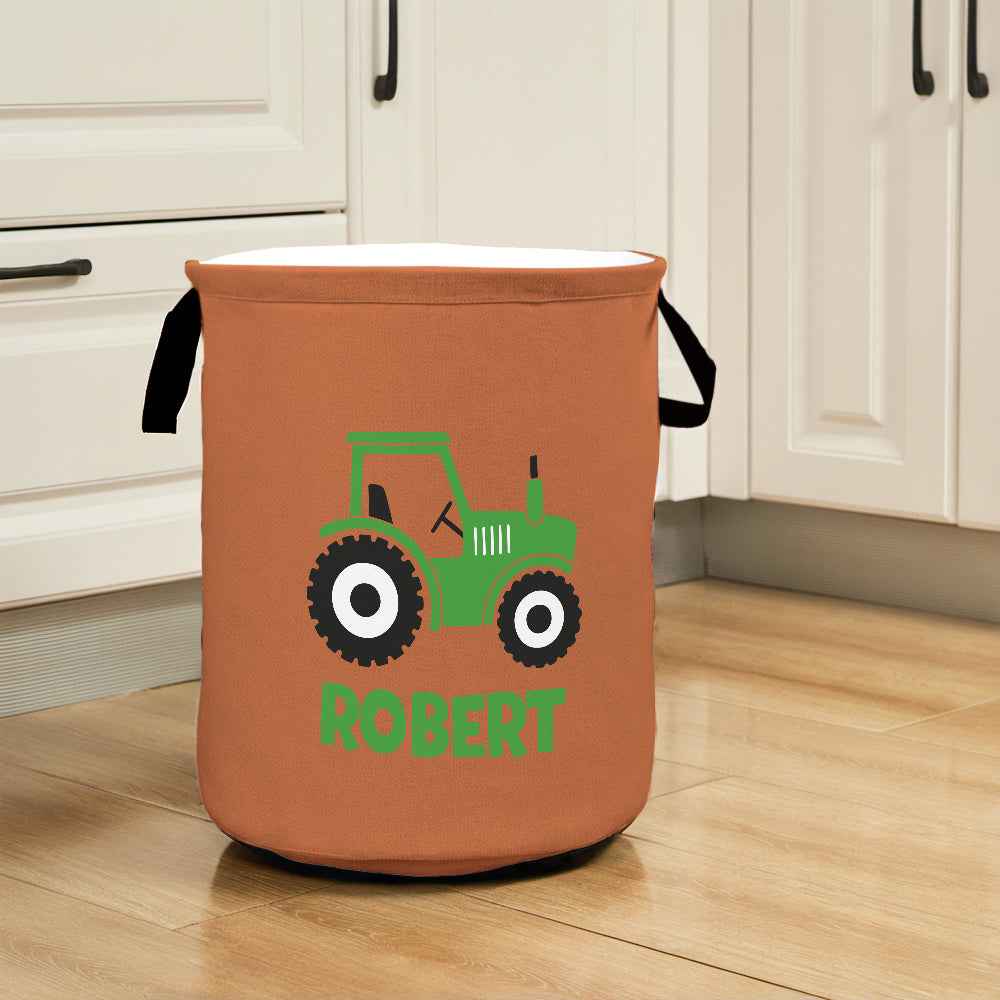 Personalized Name Storage Basket Work Vehicles Construction Trucks Toy Laundry Basket Birthday Gift for Family Kids
