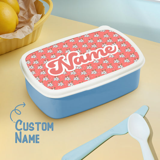 Personalised lunch box with name and cute floral print for kids — lightweight plastic school lunchbox, perfect back-to-school birthday gift