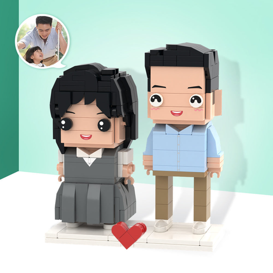 Personalised Brick Figures of two people on a wooden base — bespoke Custom 2 People Father's Day Gift crafted from ABS eco-friendly plastic