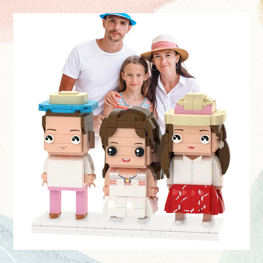 Gifts for Family Full Body Customizable 3 People Custom Brick Figures Small Particle Block - PhotoOnGifts