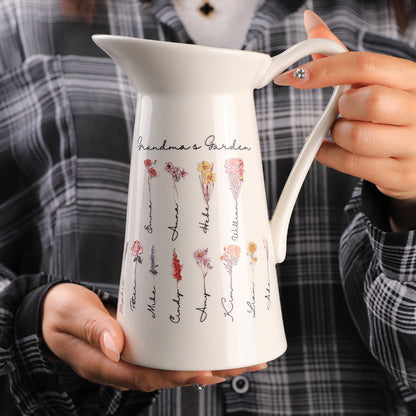 Personalised Birth Flower Ceramic Vase - Custom Home Decor Gift for Mum & Grandma