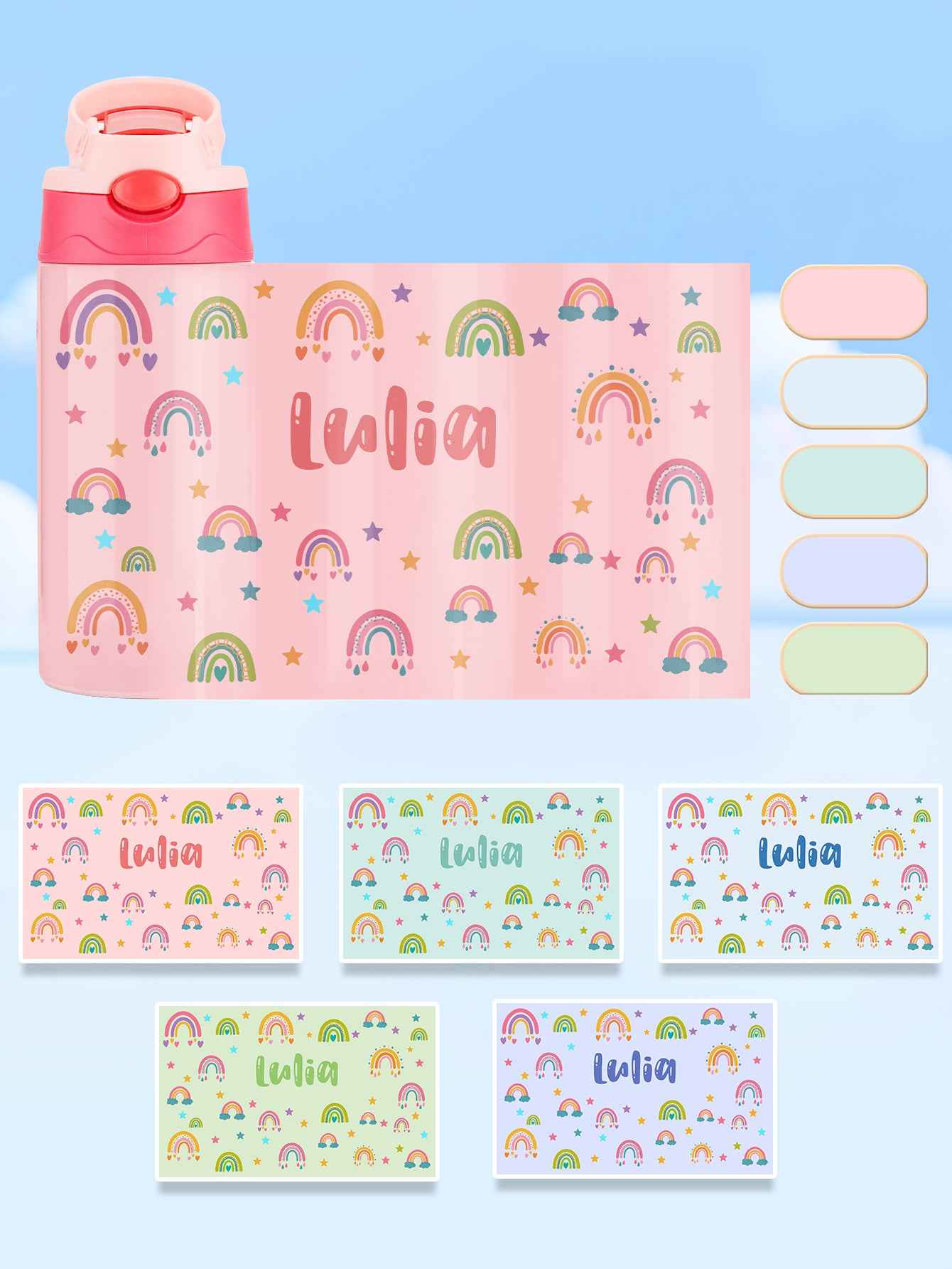 Custom Name Rainbow Stainless Steel Water Cup Children's Day Gift for Kids