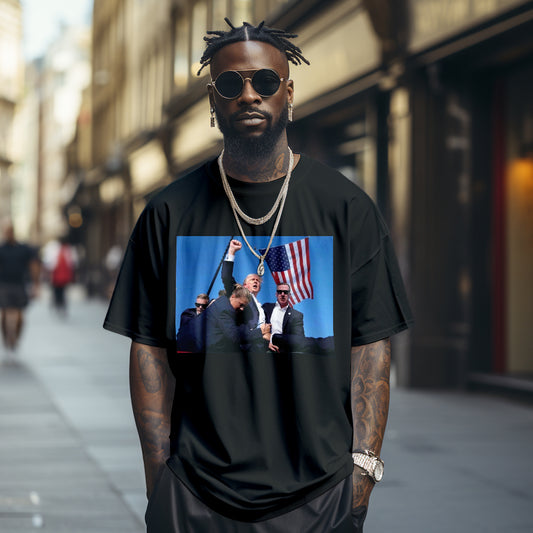 Fight! Donald Trump 2024 'Survived Rally' commemorative black T-shirt, breathable high-quality cotton, limited-edition rally tee – political merchandise gift for him