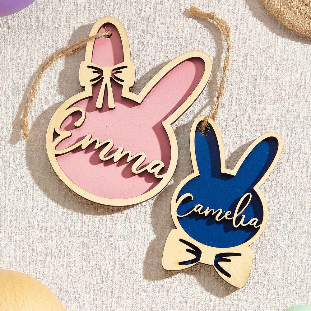 Personalized Rabbit Ornaments with Name Wooden Bunny Ornament Easter Gift for Kids