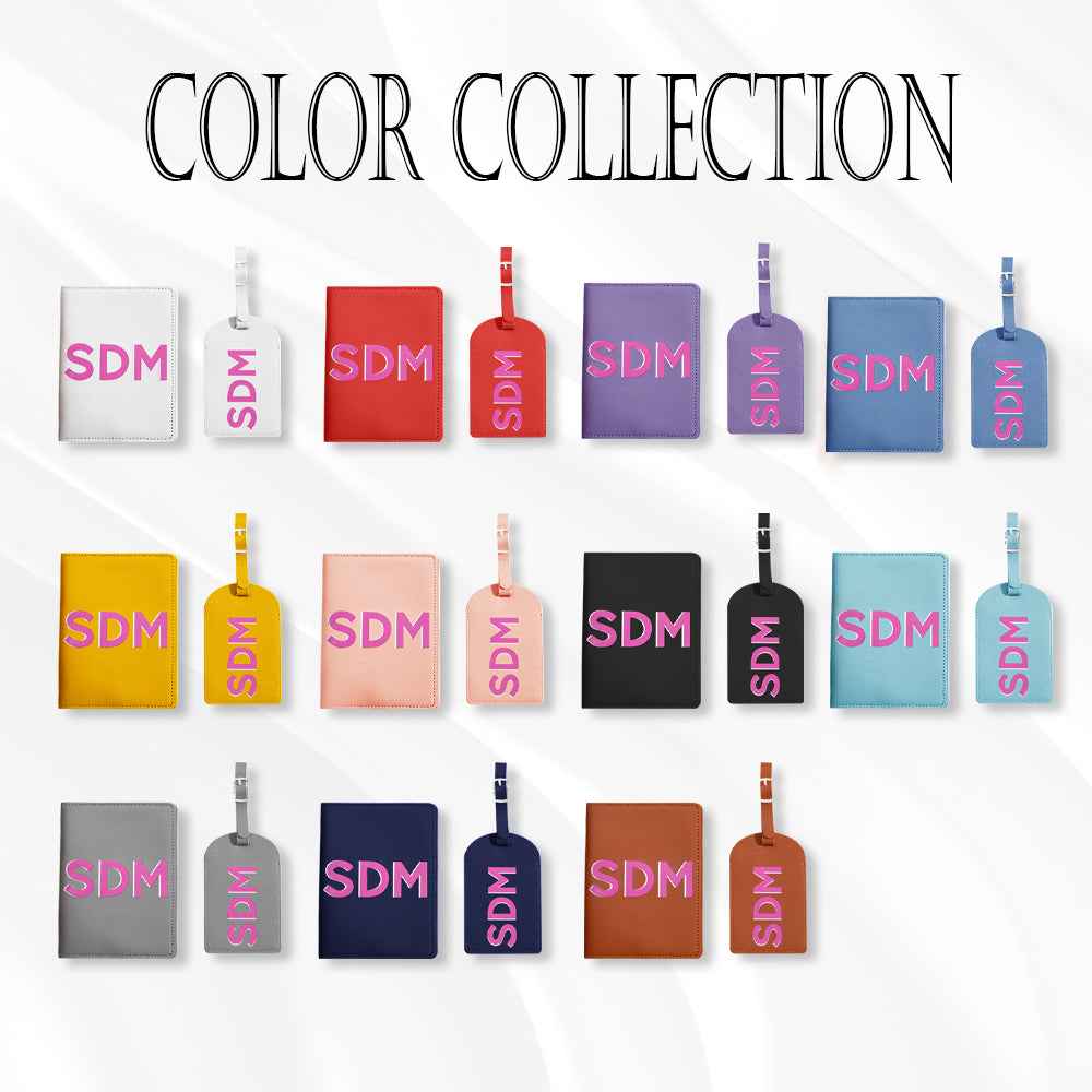 Personalized Shadow Monogram Passport Holder Luggage Tag Set Bridal Party Gift Travel Accessories