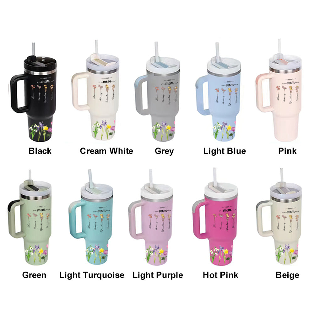 Personalised 'First Mum Now Grandma' 40oz Tumbler with Straw - Custom Birthday Gift for Grandma