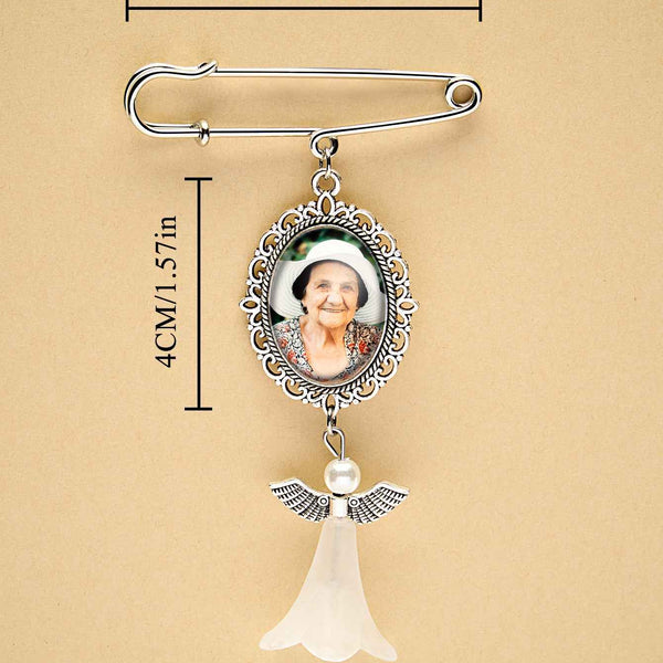 Personalized Angel Wings Pin Brooch Wedding Bouquet Photo Charm Wedding Memorial Gift for Bride