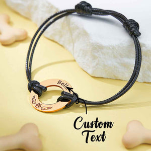 Personalized Engraved Angel Wings Pet Paw Print PU Leather Rope Bracelet Memorial Gift for Pet Lovers