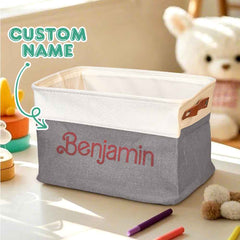 Personalized Storage Basket with Name Toy Bin Linen Organizer Gifts for Children