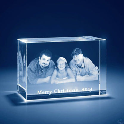 Personalised Laser Engraved Crystal Photo Cube with LED Base | Custom 2D/3D Gift