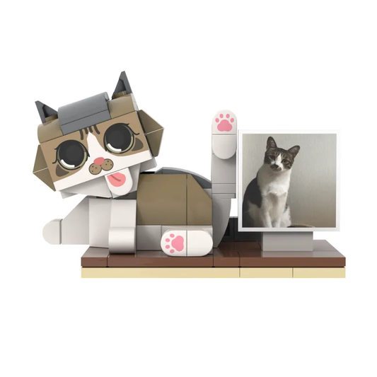 Fully Body Customizable 1 Cat Brick Figures with Photo(Fixed posture as shown in the picture) - PhotoOnGifts