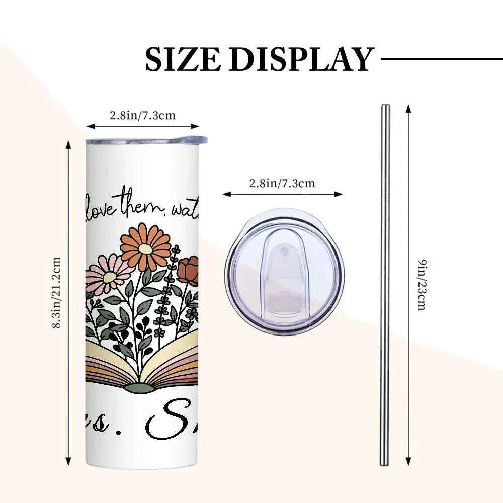 Personalized Wildflowers 20oz Name Skinny Tumbler with Straw Appreciation Gift for Teacher Back to School Gift