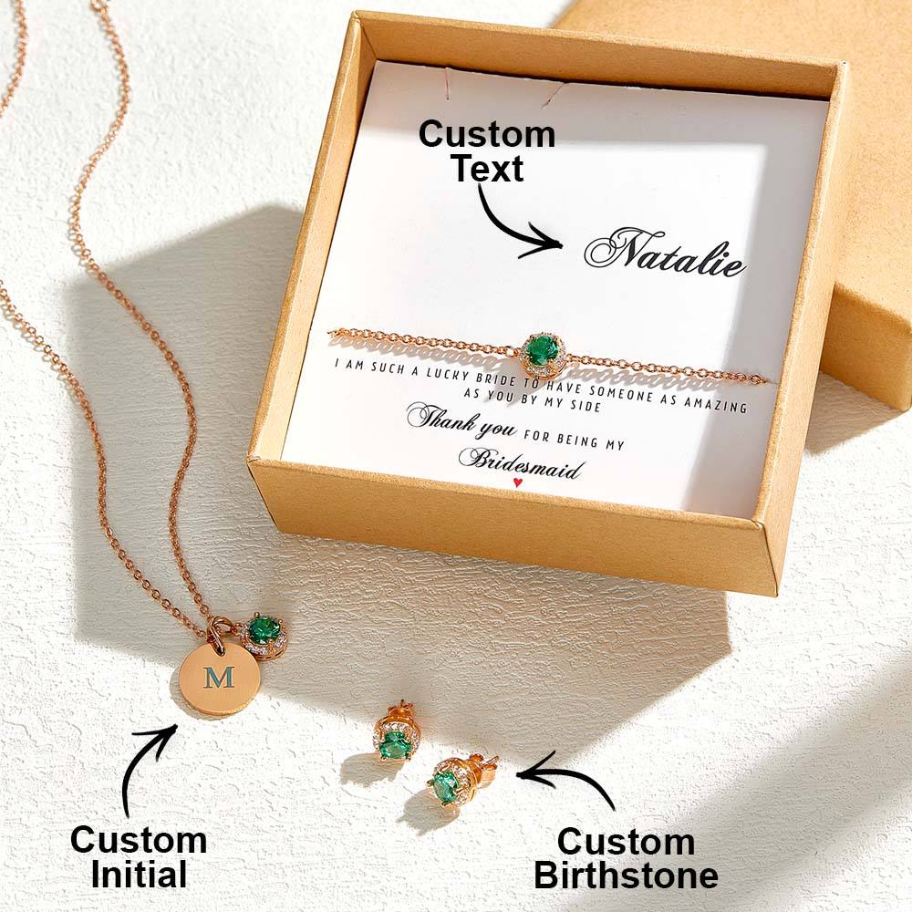 Detail shot of tarnish-resistant coating and fine craftsmanship on personalised bridesmaid jewellery set — quality finish