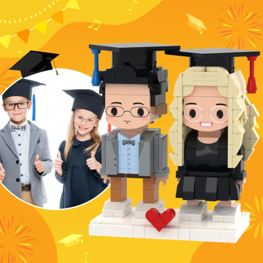Personalised full‑body brick figures (2 people) — custom mini figures made from your photos with personalised hair, clothing and expressions, eco‑friendly ABS