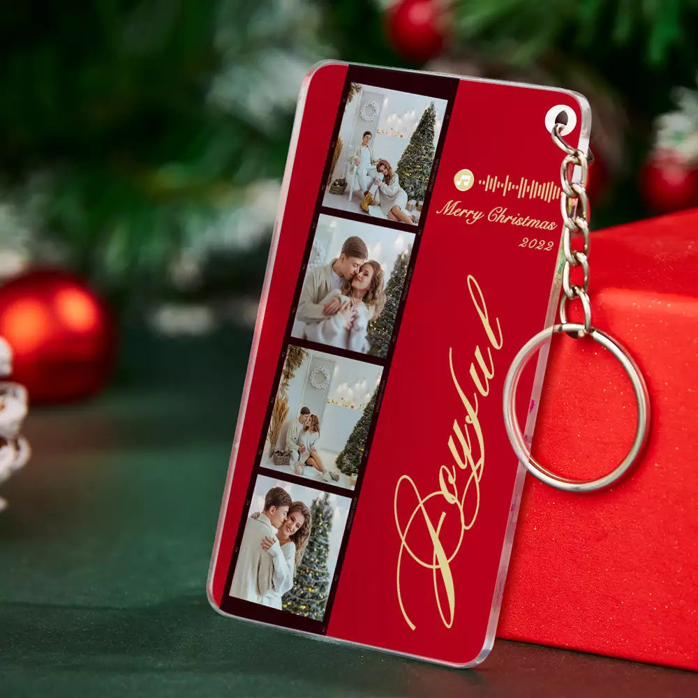 Four colour variants of the personalised music code acrylic plaque and keychain laid out together — choose a colour to suit the recipient