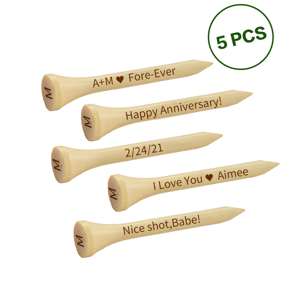 Personalised engraved bamboo golf tee holding a golf ball - demonstrates higher tee height for longer drives and consistent practice