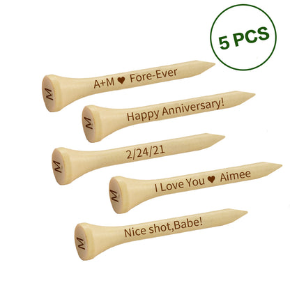 Personalised engraved bamboo golf tee holding a golf ball - demonstrates higher tee height for longer drives and consistent practice