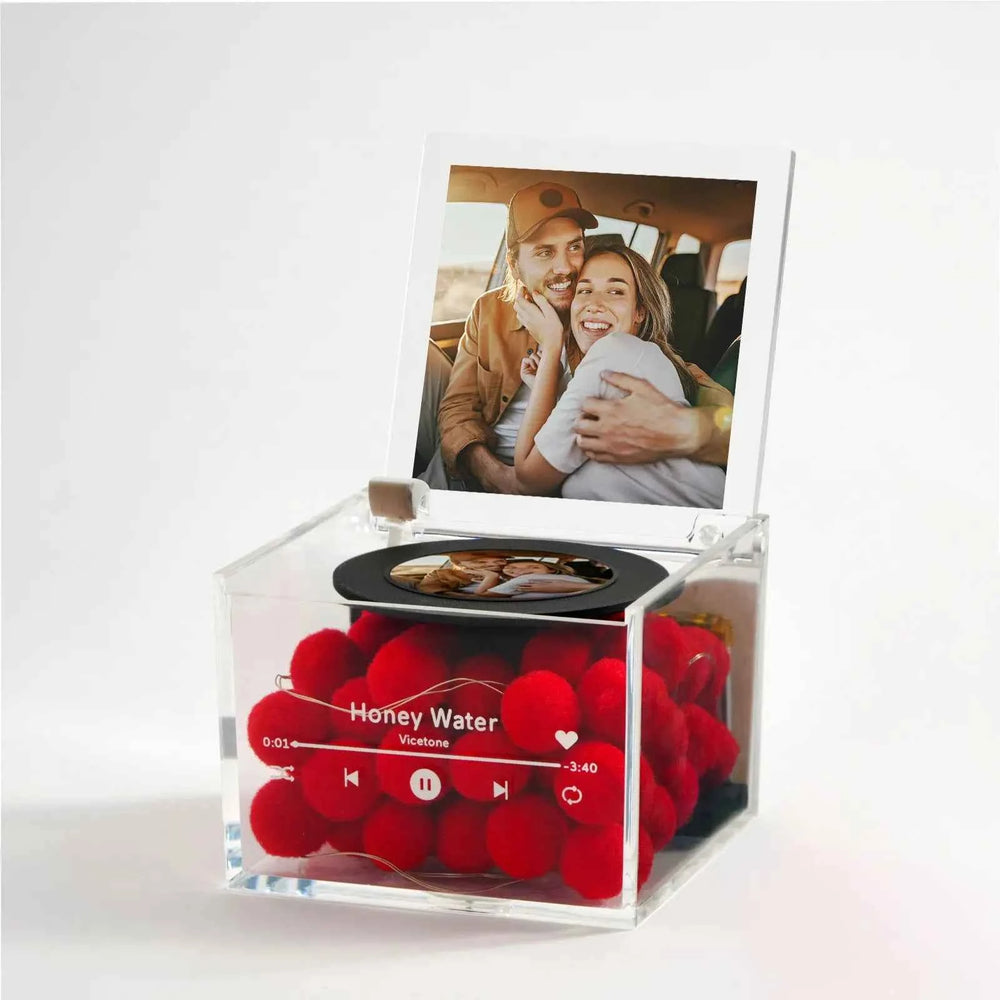 Custom Photo Mini Music Record Player with Light Personalized Music Acrylic Box