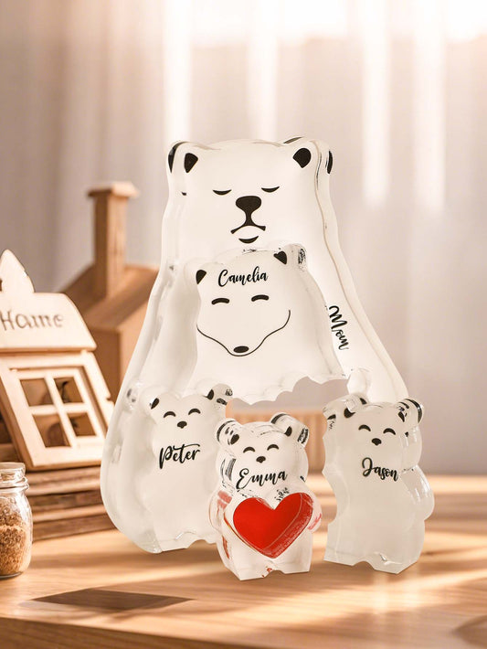 Personalised Bear Family Puzzle – single-parent acrylic keepsake showing bear parent with cubs, custom names option for a thoughtful gift for Mum or Dad