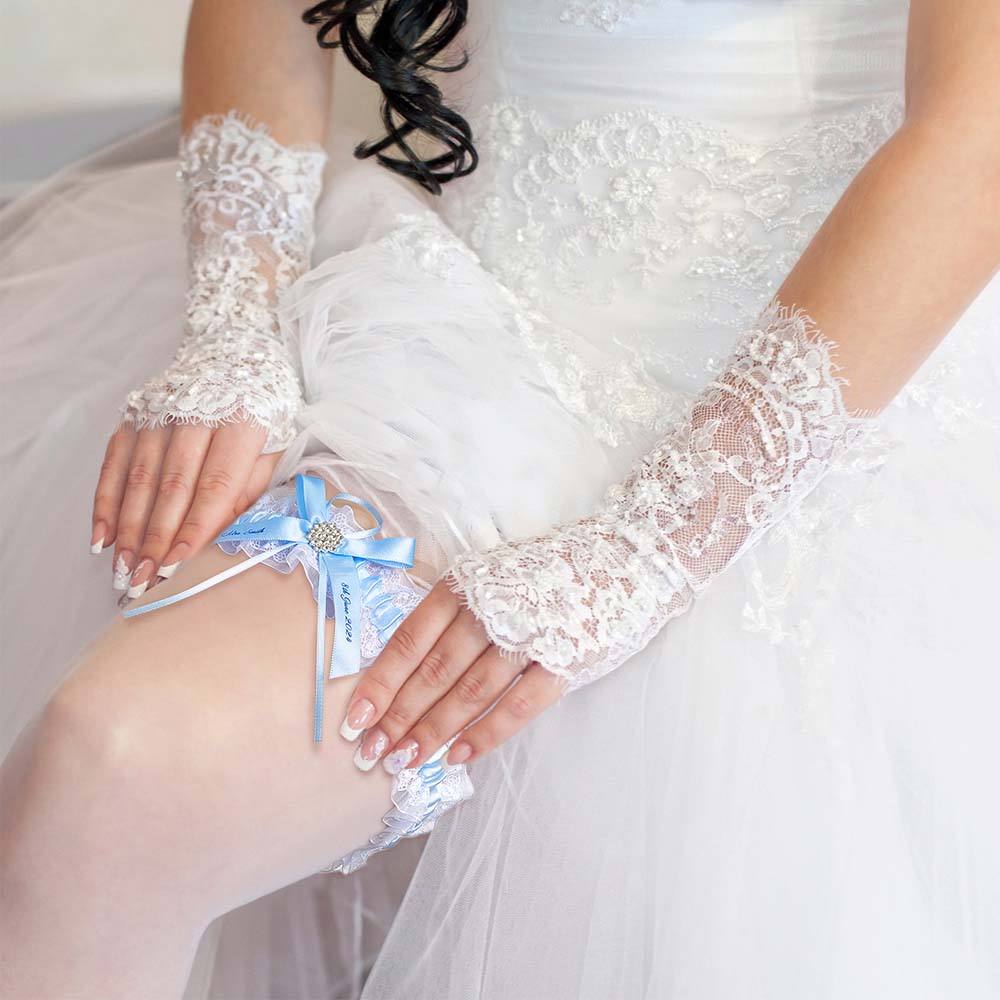 Personalised Wedding Garter with Name & Date - Bespoke Bride's Something Blue Gift